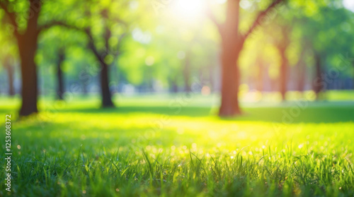 Fototapeta Naklejka Na Ścianę i Meble -  Blurred green background of nature in city park in spring and summer with sun effects and relaxation tones.