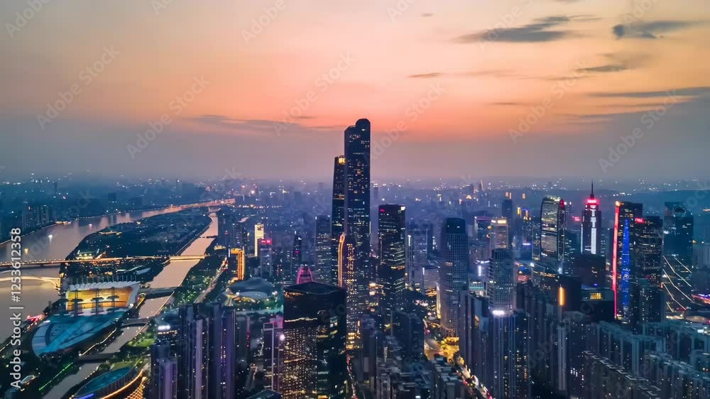 4k aerial video of Guangzhous stunning night skyline shines on the world as the top provincial capital in Asia 4k aerial video of Guangzhous stunning night skyline shines on the world as the top provincial capital in Asia
