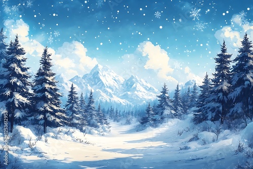 Beautiful Snowy Mountain Winter View