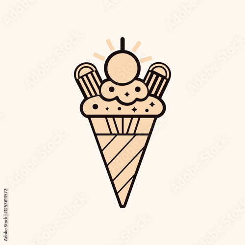 Vintage Ice Cream Vectors for Design, Ice Cream Vectors,  colourful modern ice cream, Colorful Ice Cream Cones Vector