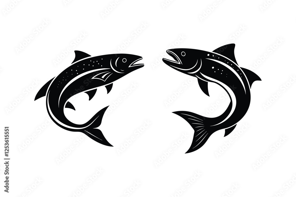 Naklejka premium salmon fish silhouette vector illustration, Salmon Fish Silhouette Art Vector for Logos, Labels, and Decals