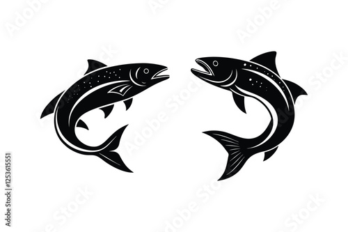 salmon fish silhouette vector illustration, Salmon Fish Silhouette Art Vector for Logos, Labels, and Decals