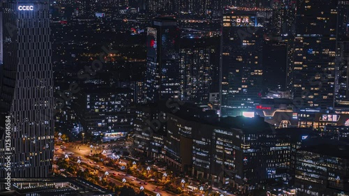 4k aerial video of Chengdu’s vibrant nightlife showcasing International Chengnan's energy and future potential photo