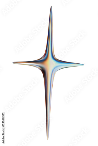 Vector illustration star. 3D render holographic abstract chrome star