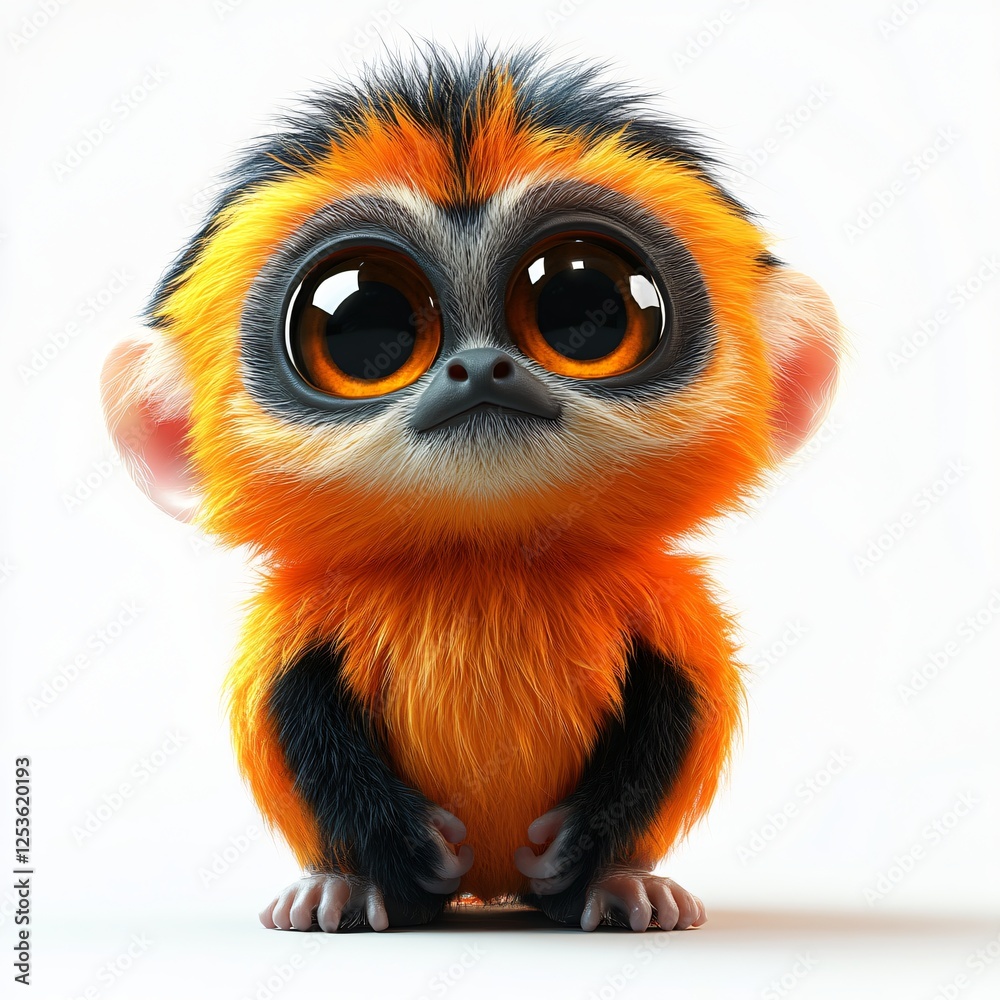 Fototapeta premium Adorable Cartoon Golden Lion Tamarin Monkey Cute Baby Animal Big Eyes