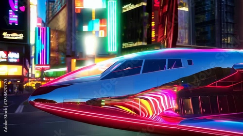 Futuristic Vehicle in Urban Night Scene