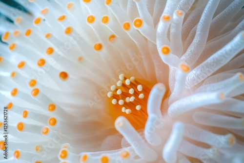 Close-Up of Intricate White Flower with Bright Orange Stamen and Delicate Petals in Nature