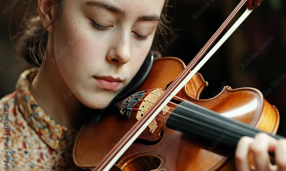 A young woman passionately plays the violin, immersed in her music as a form of artistic expression, capturing the essence of creativity and dedication in performance. A young woman passionately plays the violin, immersed in her music as a form of artistic expression, capturing the essence of creativity and dedication in performance.