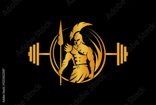 Muscular spartan with barbell, logo, mascot, character - Weightlifting logo template.