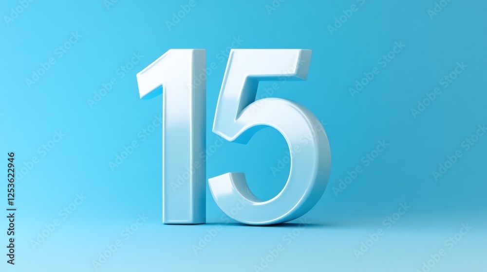 15 number in 3d style, realistic, has depth and thickness on a gradient blue background 15 number in 3d style, realistic, has depth and thickness on a gradient blue background