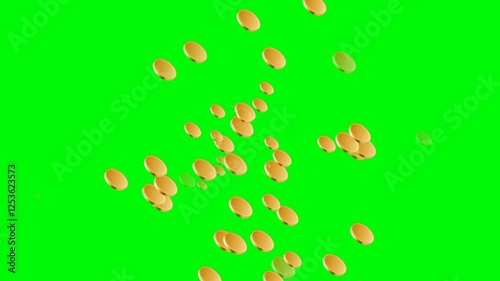 Gold coins with Rupee symbol falling down - 3D Render