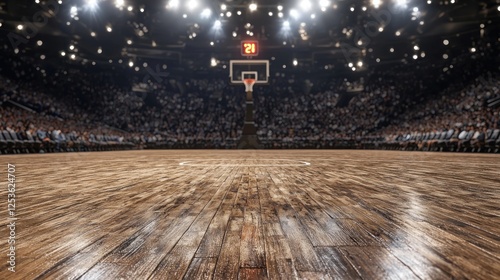 Basketball arena, full court, fans, game in progress, indoor sport venue