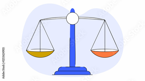 Blue balance scale, with one side tilted lower than the other, suggests an imbalance between opposing sides.Background features soft, muted colors, enhancing the contrast of the scale's simplicity.AI