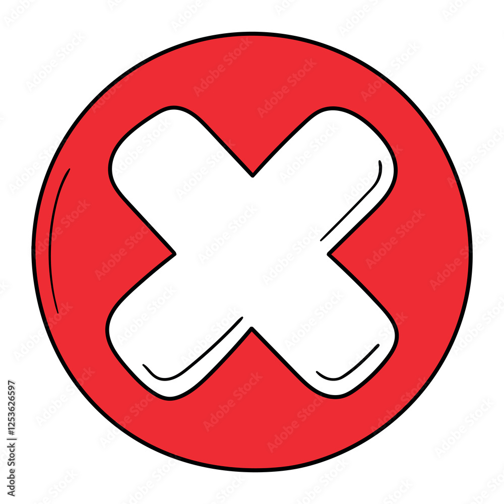 Hand drawn cartoon white cross in red circle on white background. Hand drawn cartoon white cross in red circle on white background.