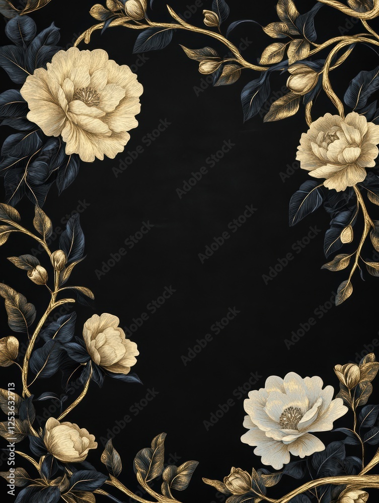 custom made wallpaper toronto digitalElegant Floral Design with Gold Accents on Dark Background