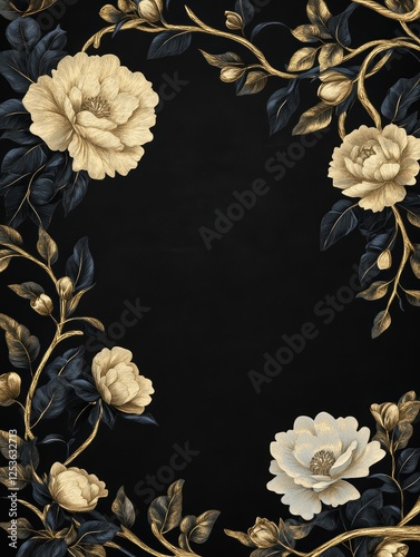Wallpaper Mural Elegant Floral Design with Gold Accents on Dark Background Torontodigital.ca