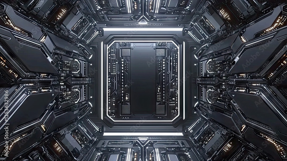 Fototapeta premium Futuristic technological interior, empty central space