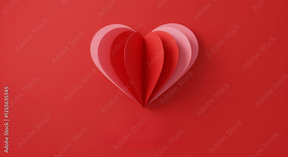 Elegant paper heart artwork on a vibrant red canvas. Symbolizing themes of love, passion, romance, and friendship, this design is perfect for Valentine's Day Elegant paper heart artwork on a vibrant red canvas. Symbolizing themes of love, passion, romance, and friendship, this design is perfect for Valentine's Day