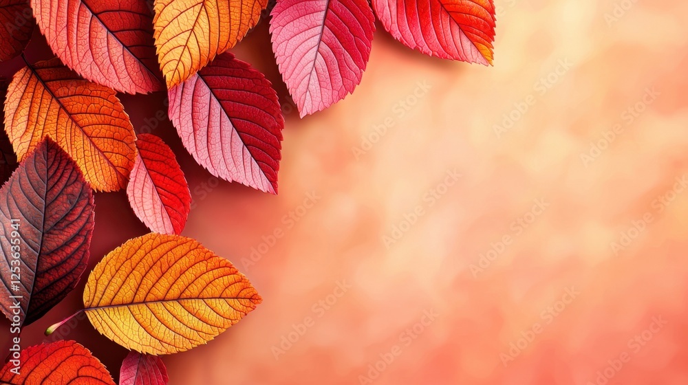 Fototapeta premium Vibrant Autumn Leaves Background Orange Red Fall Foliage Design