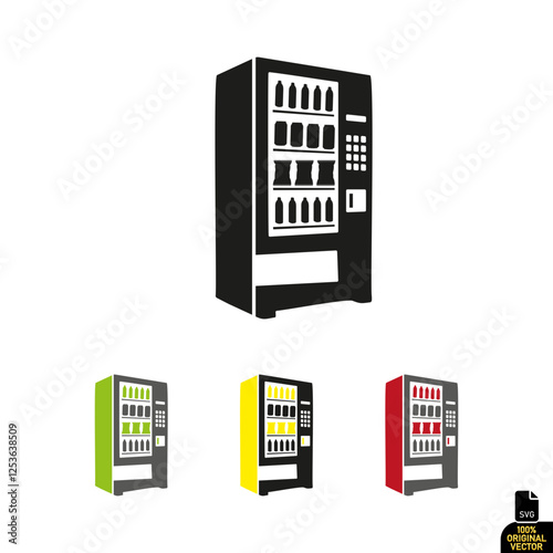 Vending Machine Icon Set Illustrations with Beverage Bottles in Multiple Colors