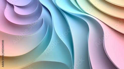 Wallpaper Mural Abstract pastel gradient waves forming a curved layered paper design with smooth texture Torontodigital.ca