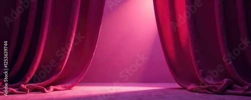 Velvet drapes part slowly revealing a radiant spotlight, radiant light, light