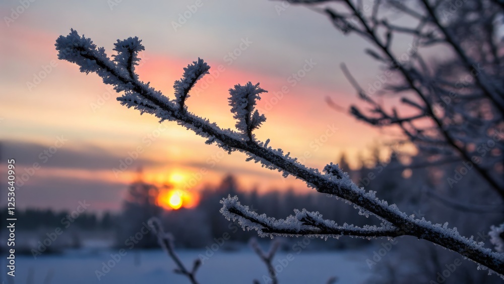 Frozen Modernity: Silhouette Photography of a Frost-Covered Branch Against a Vibrant Sunset Frozen Modernity: Silhouette Photography of a Frost-Covered Branch Against a Vibrant Sunset