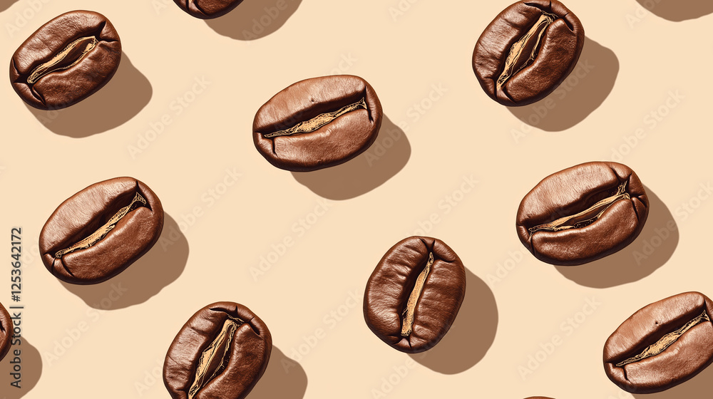 A seamless coffee bean pattern on a light brown background in flat design, high resolution, with high detail and contrast, created through digital art, without any text, letters, or typography A seamless coffee bean pattern on a light brown background in flat design, high resolution, with high detail and contrast, created through digital art, without any text, letters, or typography