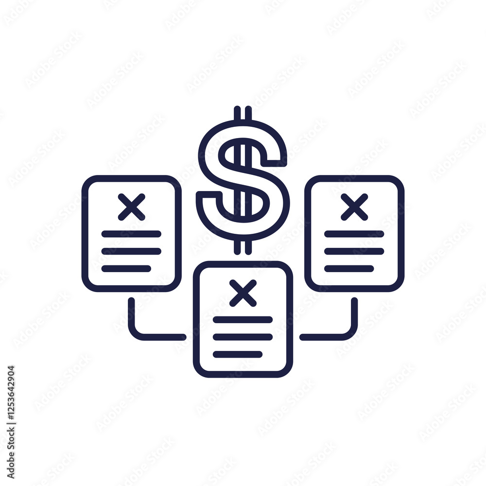 failed payments line icon with bills failed payments line icon with bills