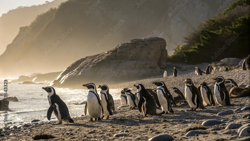 Naklejka premium penguin colony on the beach