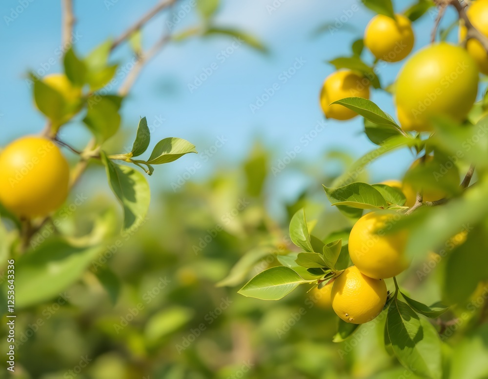 Vibrant Citrus Orchard: Sun-Drenched Lemons on Lush Green Branches Vibrant Citrus Orchard: Sun-Drenched Lemons on Lush Green Branches