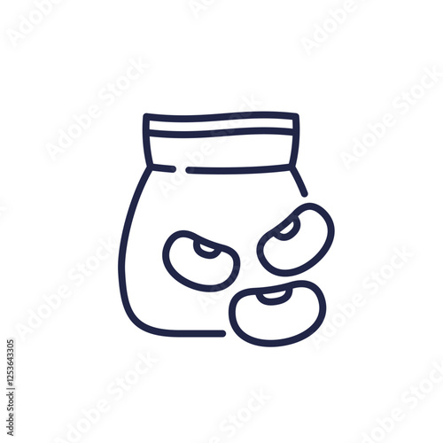 legumes, beans line icon with a bag
