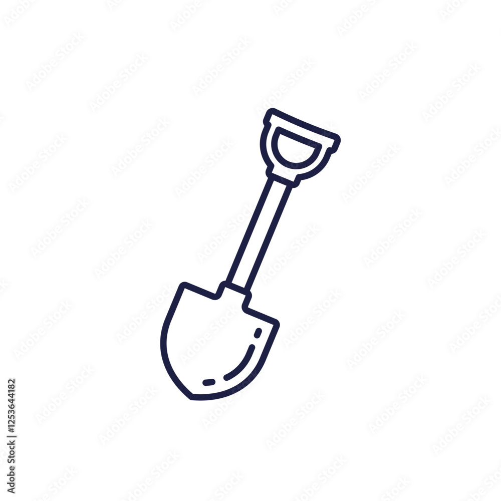 Shovel icon on white, spade in line design Shovel icon on white, spade in line design