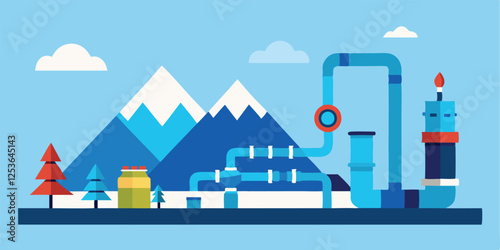 Low Poly Petroleum Gas Pipeline – Petrochemical Finance and Ecology Concept Illustration

