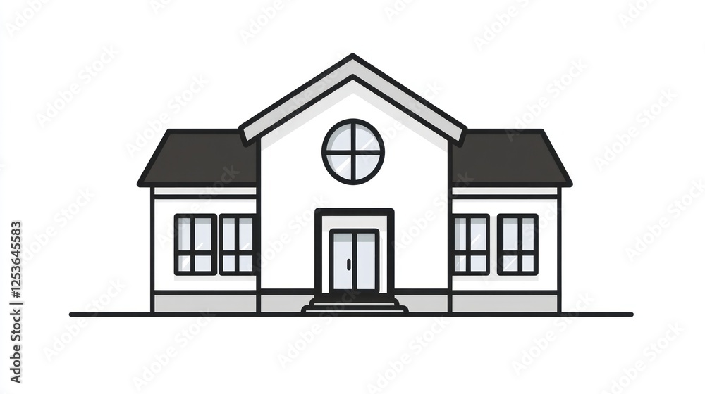 Simple House Illustration, Front View, Exterior Design, Vector, Stock Simple House Illustration, Front View, Exterior Design, Vector, Stock