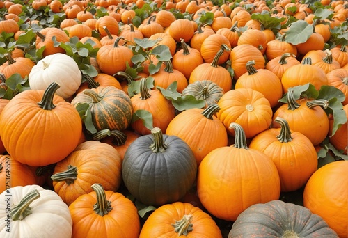 Joyful Pumpkin Field Brimming with Variety in Form and Size photo