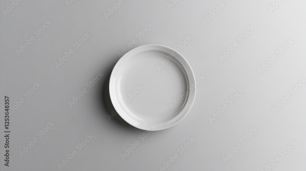 Empty white plate on gray background; food menu design Empty white plate on gray background; food menu design