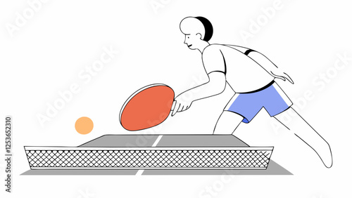 A person is depicted playing table tennis, actively engaging in a forehand stroke with a paddle. The small orange ball is shown in mid-air, illustrating the dynamic nature of the game.AI