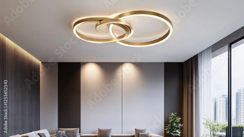 Modern gold ceiling light in living room photo