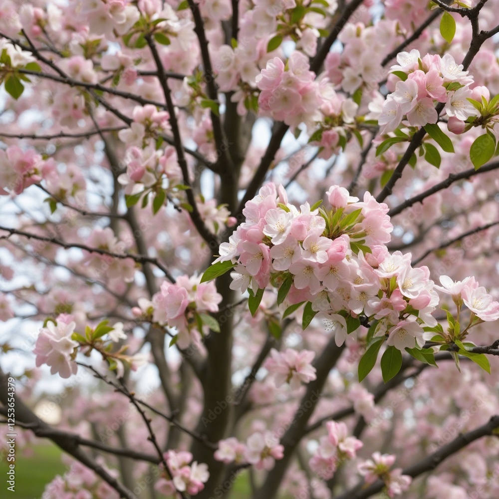 Springtime Bloom: A Canopy of Pink and White Flowers Springtime Bloom: A Canopy of Pink and White Flowers