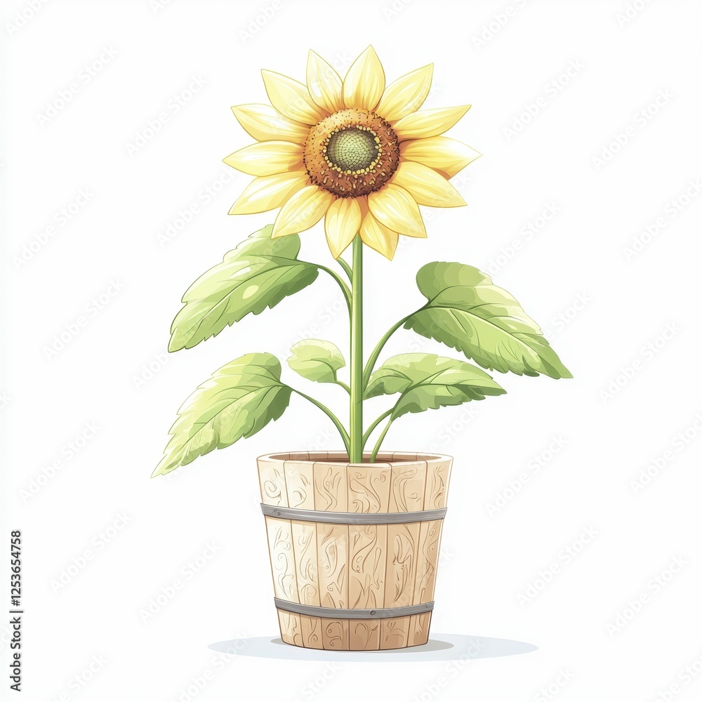Obraz premium Colorful Sunflower In Wooden Pot