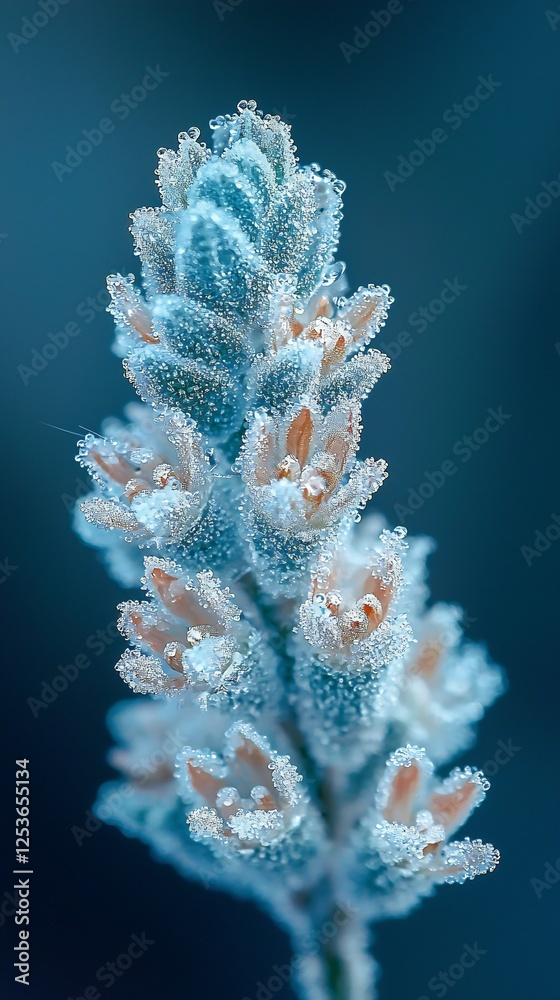 Fototapeta premium HD Phone Wallpaper Frozen Lavender Flower Close up Delicate Ice Crystals on Petals Winter Nature Macro Photography