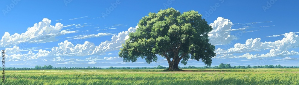 Sunny field with lone tree, beautiful sky Sunny field with lone tree, beautiful sky