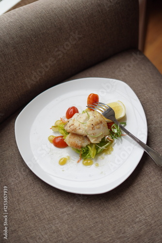 Gourmet Salmon Dish with Seafood and Vegetables