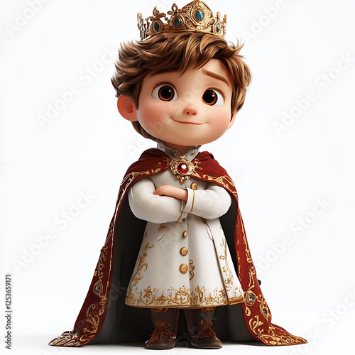 Charming Boy Character Wearing Crown and Regal Attire with Cape