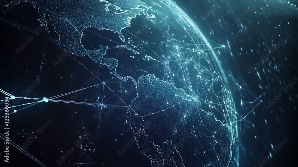 Obraz premium Global Network Connections Represented by a Digital Earth Visual Display