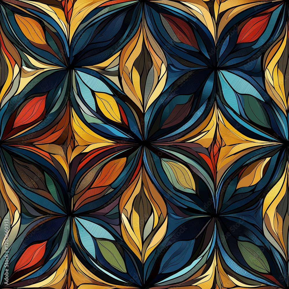Colorful geometric pattern with abstract leaf shapes in various shades, creating a vibrant texture. Colorful geometric pattern with abstract leaf shapes in various shades, creating a vibrant texture.
