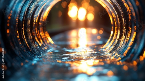 Stunning Abstract Water Tunnel with Golden Sunset Light - High-Resolution Image