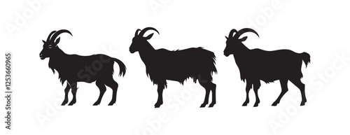  vector of black silhouette of goat
