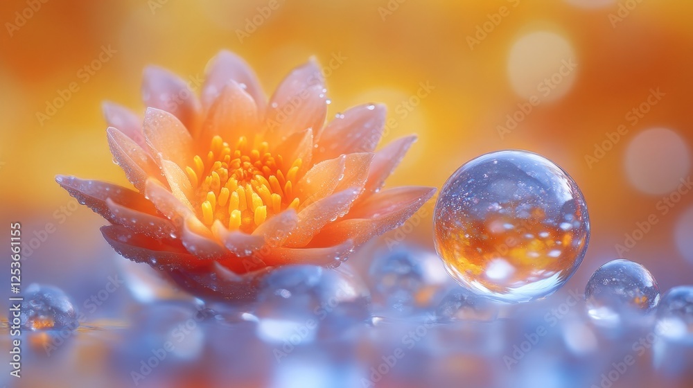 Fototapeta premium Stunning Water Lily & Crystal Orb Macro Photography: Nature's Serenity